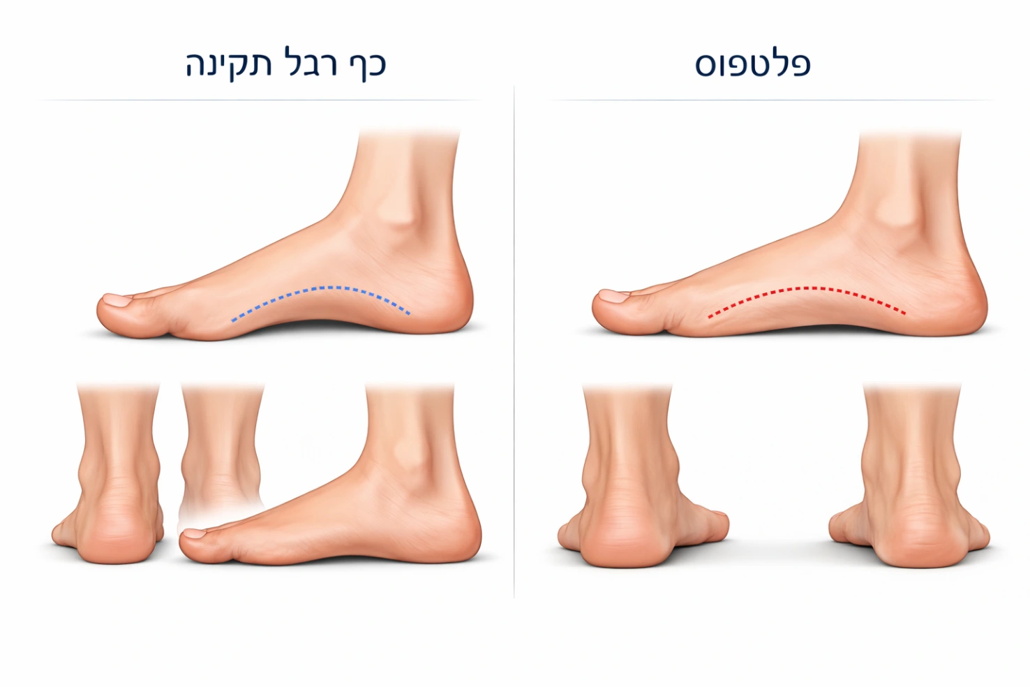 השוואת כפות רגליים תקינות ופלטפוס